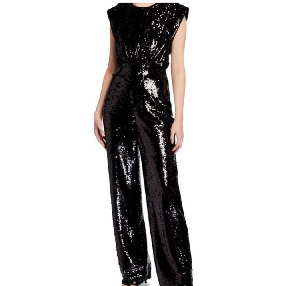 NWT Aidan Mattox Black Sequin Jumpsuit Sz 4